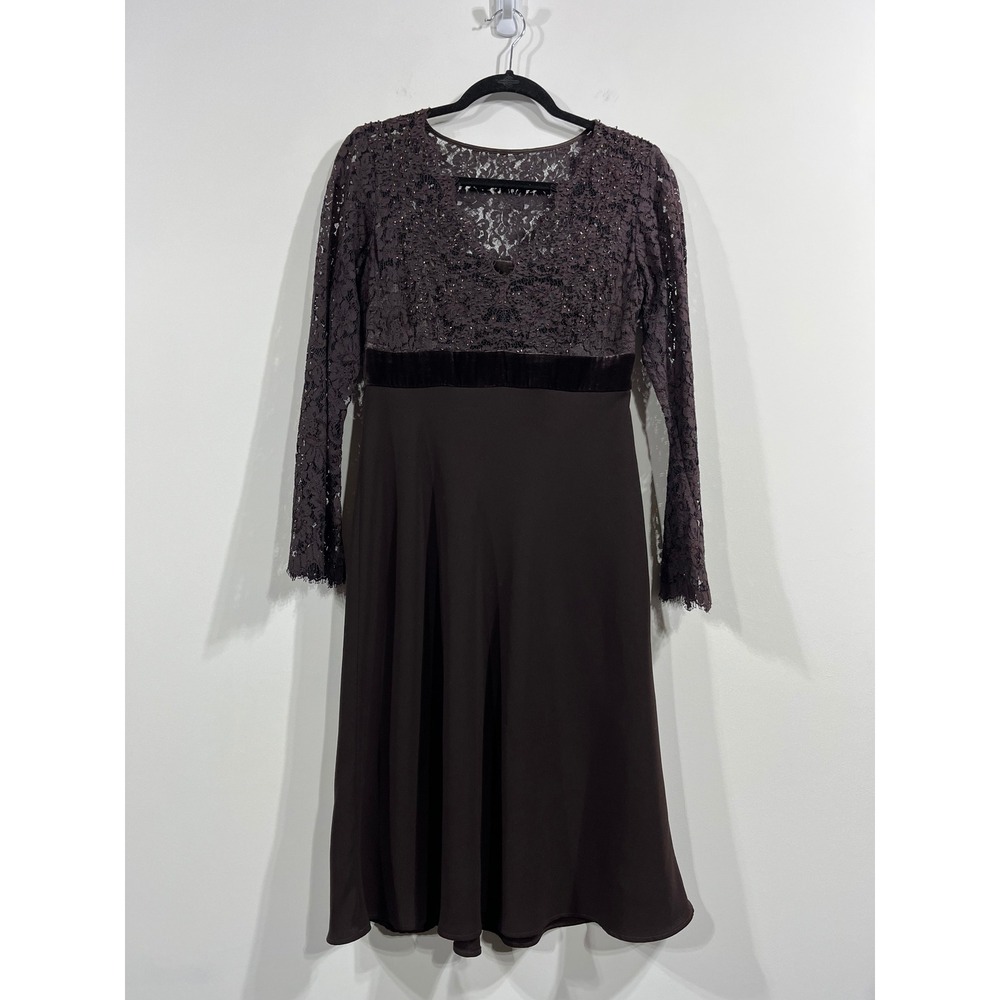 Talbots Vintage Y2K Babydoll Forest Fairy Dress Womens 6 Brown Lace Velvet Boho